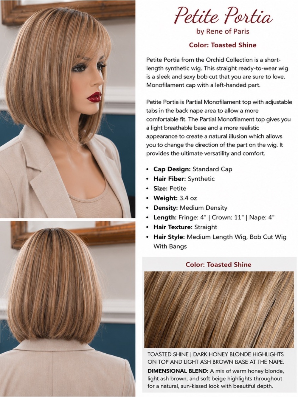 Petite Portia by Rene of Paris in Toasted Shine